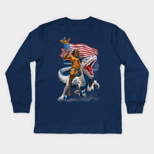 Liberty Patriotic Velociraptor Warrior Kids Long Sleeve T-Shirt